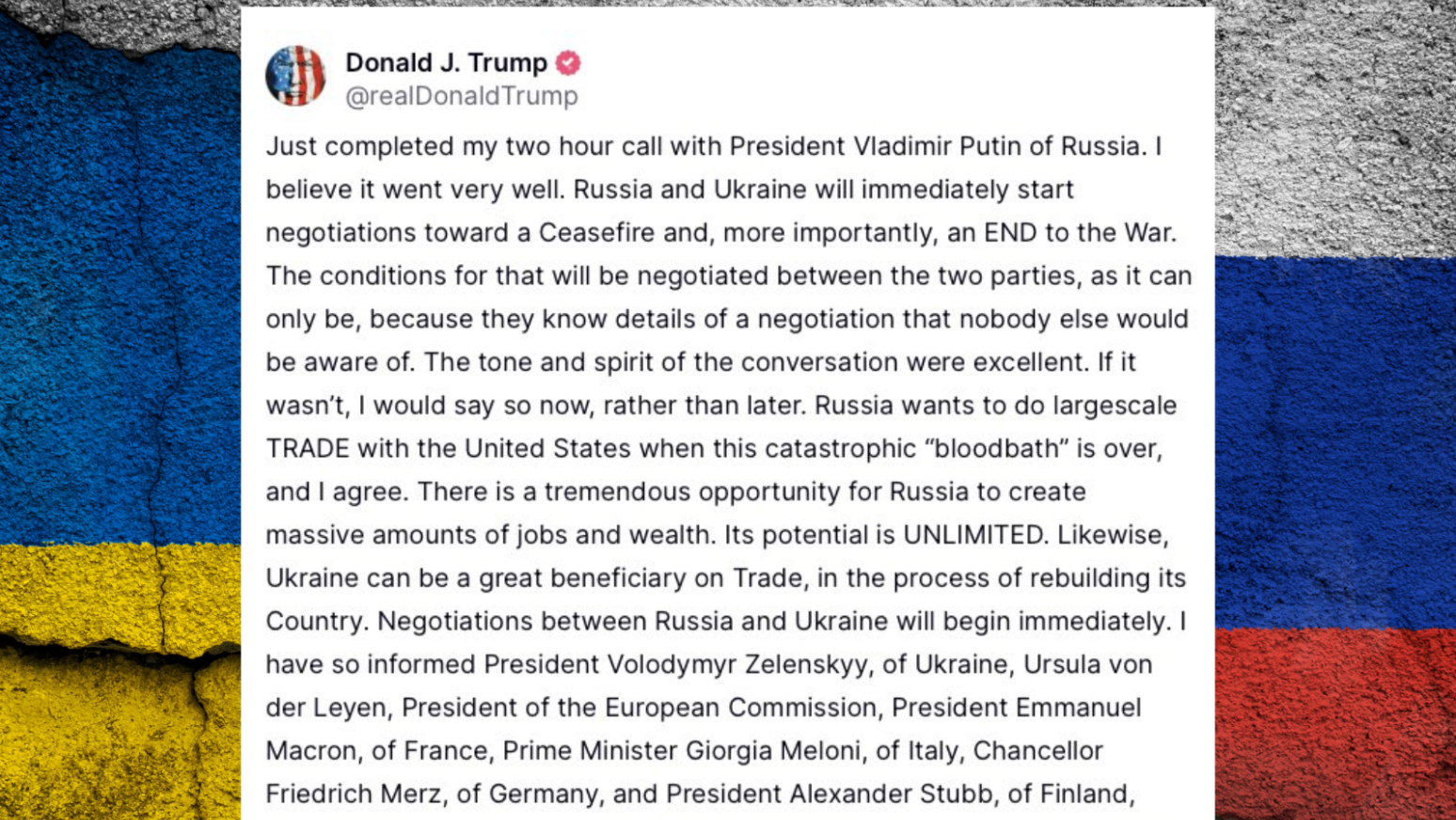 Trump: Russia-Ukraine ceasefire talks to begin ‘immediately’